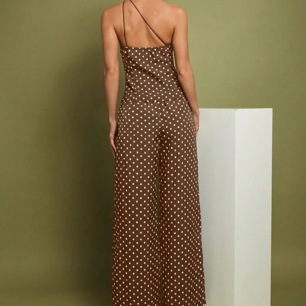Casual Women's Polka Dot Print top and pants Two Pieces Set - Picture 2 of 7